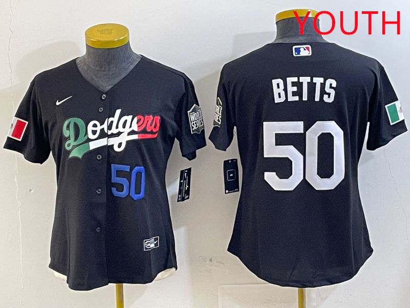 Youth Los Angeles Dodgers 50 Betts Black Mexico Game 2025 Nike MLB Jersey style 7